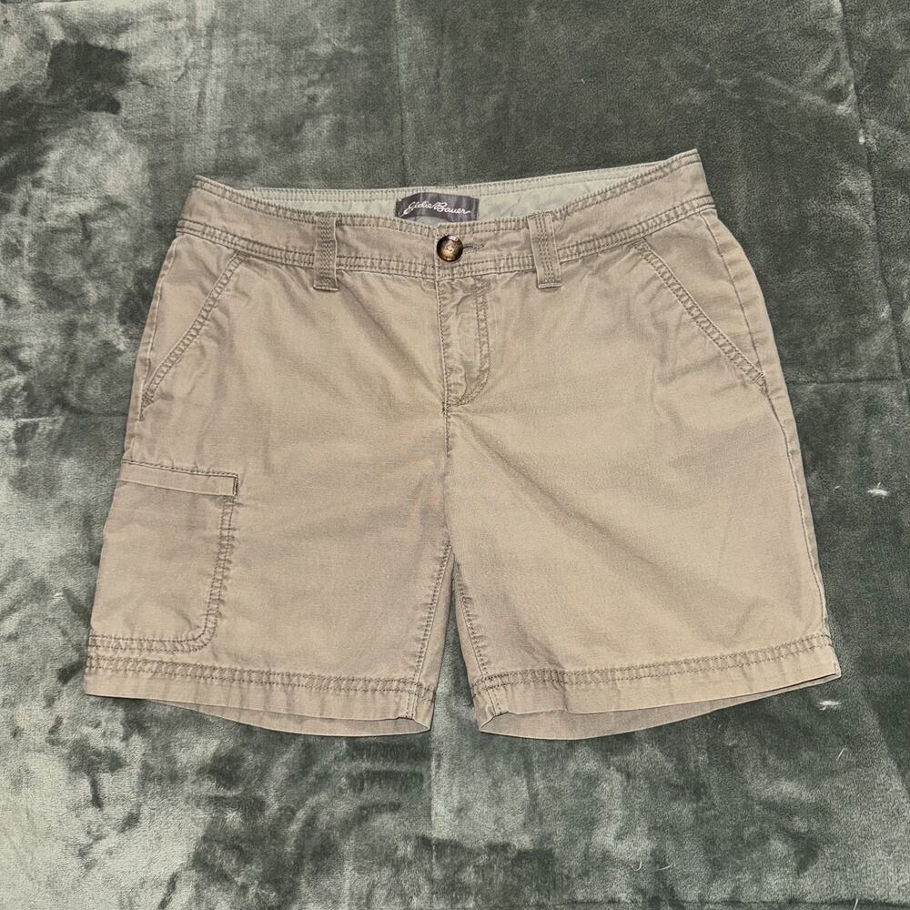 Eddie Bauer Hiking Shorts Women's 4 Tan 100% Cotton Pockets Outdoor Flat Front